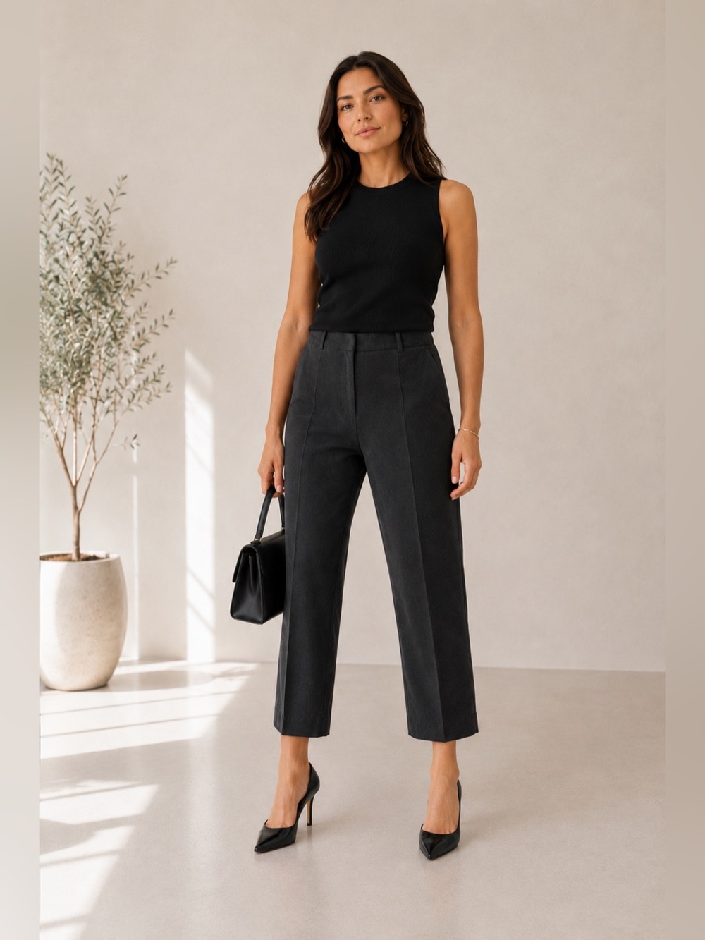 Vintage Wendy Harrison Beverly Hills‎ Black Silk Cropped Trousers
